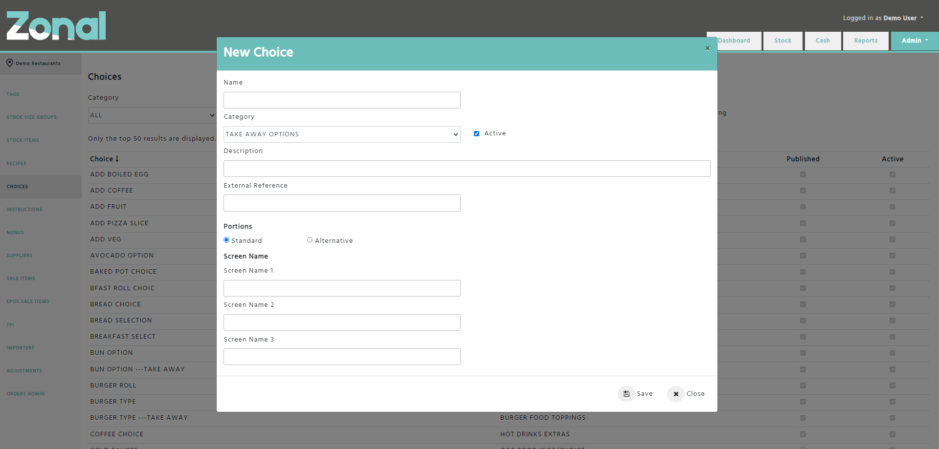 Enterprise - Stock Admin - Choices