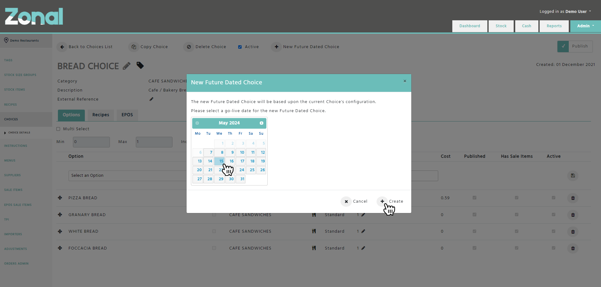 Enterprise - Stock Admin - Future Dated Choices
