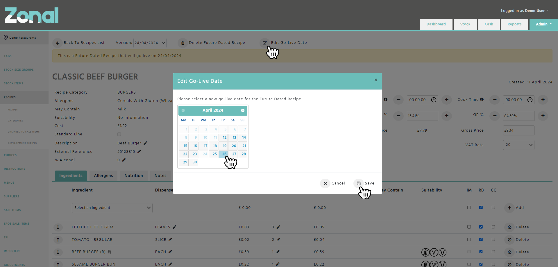 Enterprise - Stock Admin - Future Dated Recipes